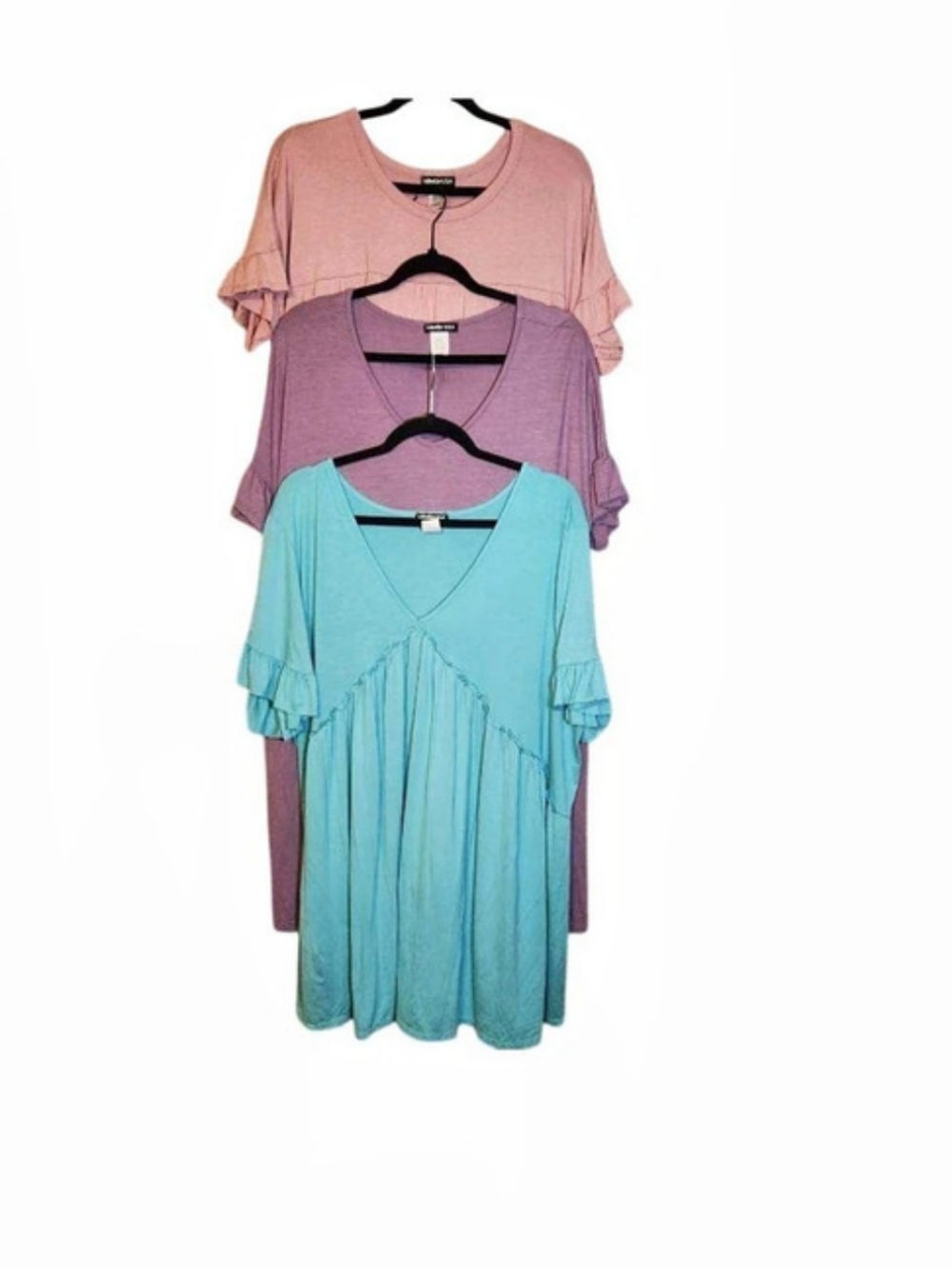 (Bundle) Heimish USA Ruffle Sleeve Shirt Light Pink, Purple, And Blue Green